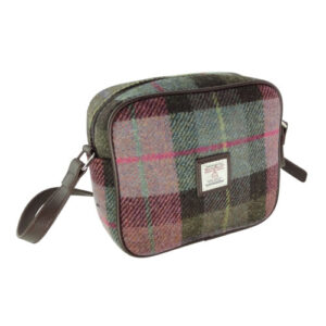 Harris Tweed 'Almond' Mini Bag in Muted Green & Purple Tartan