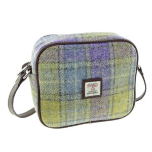 Harris Tweed 'Almond' Mini Bag in Muted Lilac Lime Green Tartan