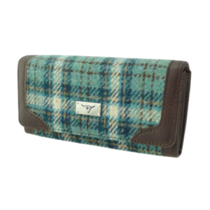 Harris Tweed 'Bute' Long Purse inm Duck Egg & Cream Check