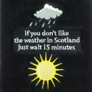 Embroidered Scottish Weather Golf Towel in Black