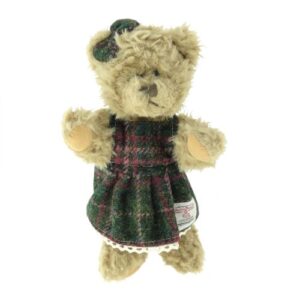 Girl Teddy Bear with Harris Tweed Clothing in Dark Green & Plum Check