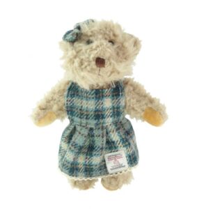 Girl Teddy Bear with Harris Tweed Clothing in Duck Egg & Cream Check