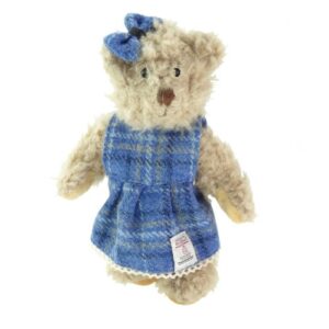 Girl Teddy Bear with Harris Tweed Clothing in Light Blue Check