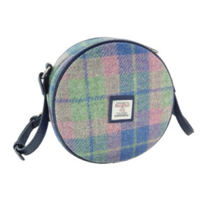 Harris Tweed 'Bannock' Round Bag in Soft Blue and Pink Tartan