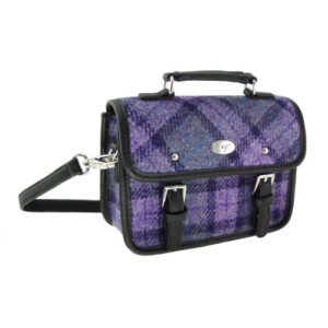 Harris Tweed 'Bervie' Mini Satchel in bold Purple Check