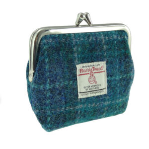 Harris Tweed 'Eigg' Small Clasp Purse in Sea Blue Check