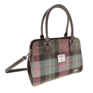 Harris Tweed 'Findhorn' Midi Tote Bag in Muted Green & Purple Tartan