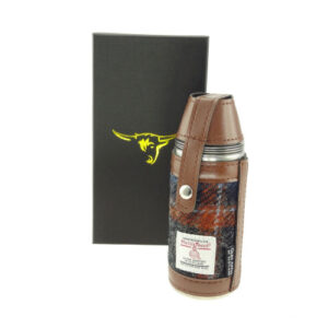 Harris Tweed Hunting Flask in Grey with Rust Overcheck
