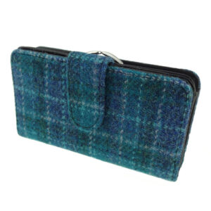 Harris Tweed 'Iona' Long Clasp Purse in Sea Blue Check