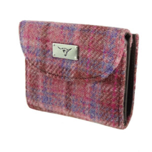 Harris Tweed 'Jura' Short Wallet in Pink Check