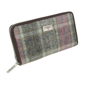 Harris Tweed 'Staffa' Long Zip Purse in Soft Pink Buchanan