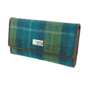 Harris Tweed 'Tiree' Purse with ID window in Sea Blue Green Tartan