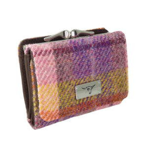 Harris Tweed 'Unst' Purse in Peach and Purple Tartan