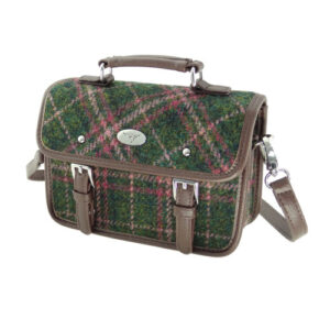 Harris Tweed 'Bervie' Mini Satchel in Muted Green & Purple Tartan