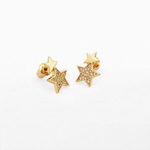 Double gold star stud earrings