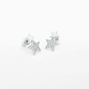 Double silver star stud earrings