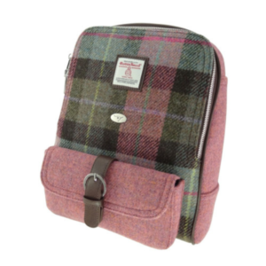 Harris Tweed 'Naver' Backpack in Muted Green & Purple Tartan