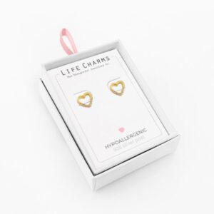 Open gold heart stud earring