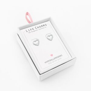 Open silver heart stud earrings