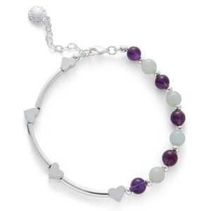 Gem Stone Hearts Silver Plated Bracelet Amazonite