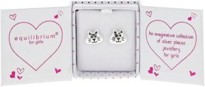 Girls Cute Cat Face Silver Plated Earrings
