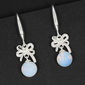 Moonstone Bow Silver Plated Earrings Clear
