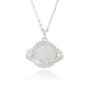 Moonstone Planet Silver Plated Necklace Clear
