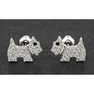 Pave Westie Stud Silver Plated Earrings