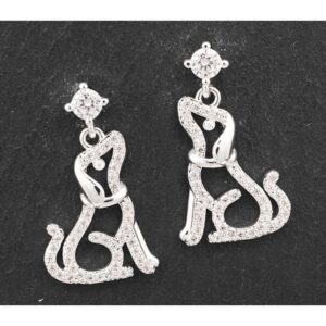 Sparkle Outline Silver Plated Dog Earrings