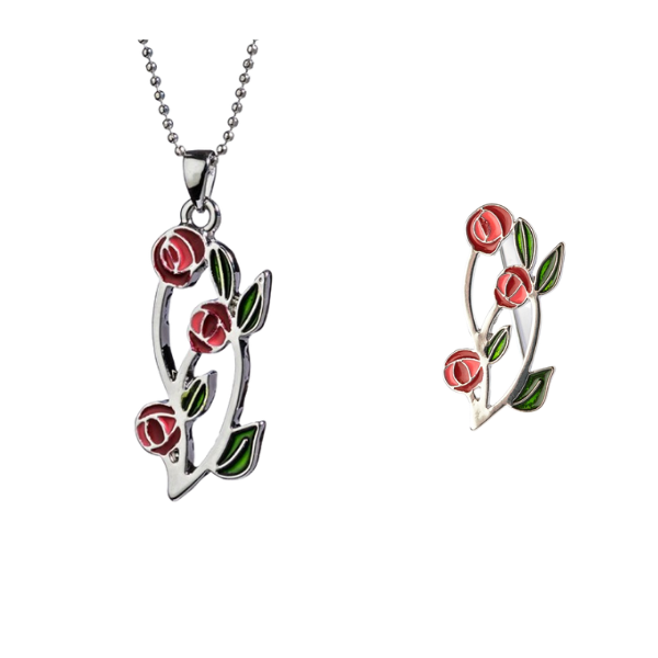 Three Rose Mackintosh Necklace and Broach Set