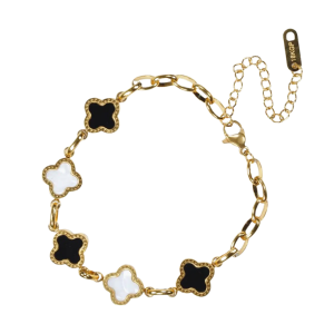 Black and White Four Leaf Clover Bracelet