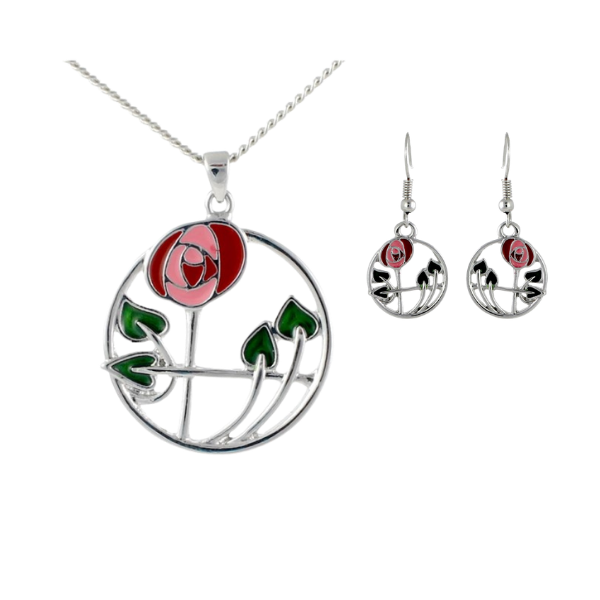 Circle Rose Mackintosh Necklace and Earrings Set
