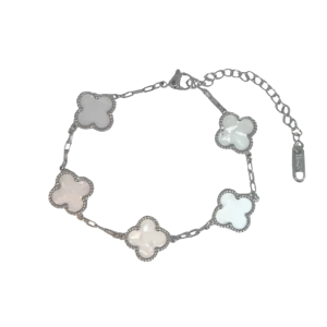 Four Leaf Clover Silver & White Bracelet