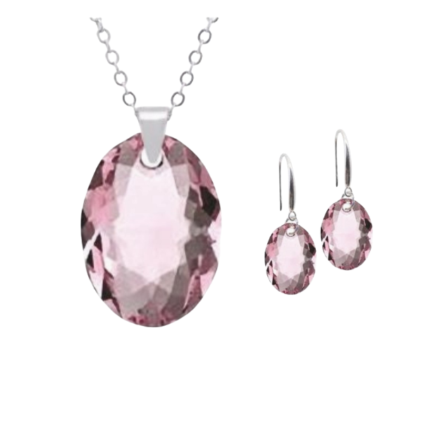 Oval, Elliptic Necklace & Earrings in Light Rose Pink
