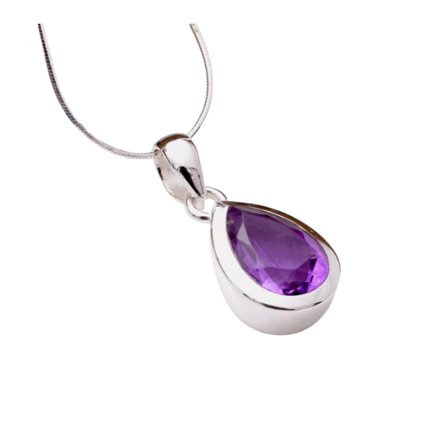 Silver Amethyst Teardrop Pendant