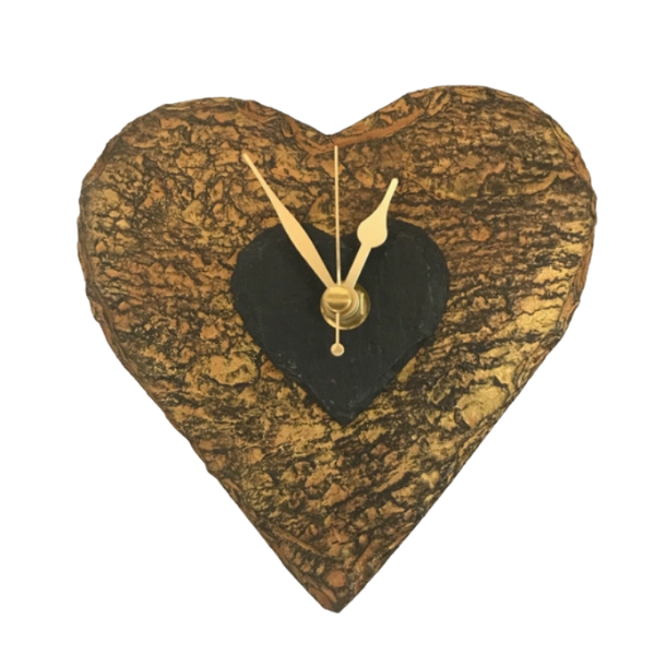 Heart Bronze Amber Slate Clock