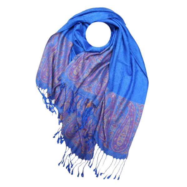 Two Tone Paisley Print Pashmina Scarf Royal Blue